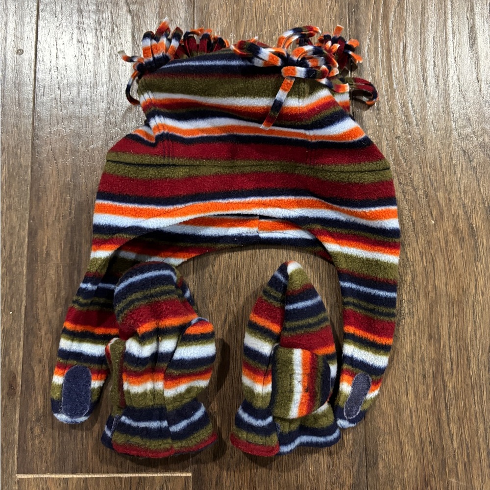 GAP Colorful Striped Kids Hat and Mittens Set